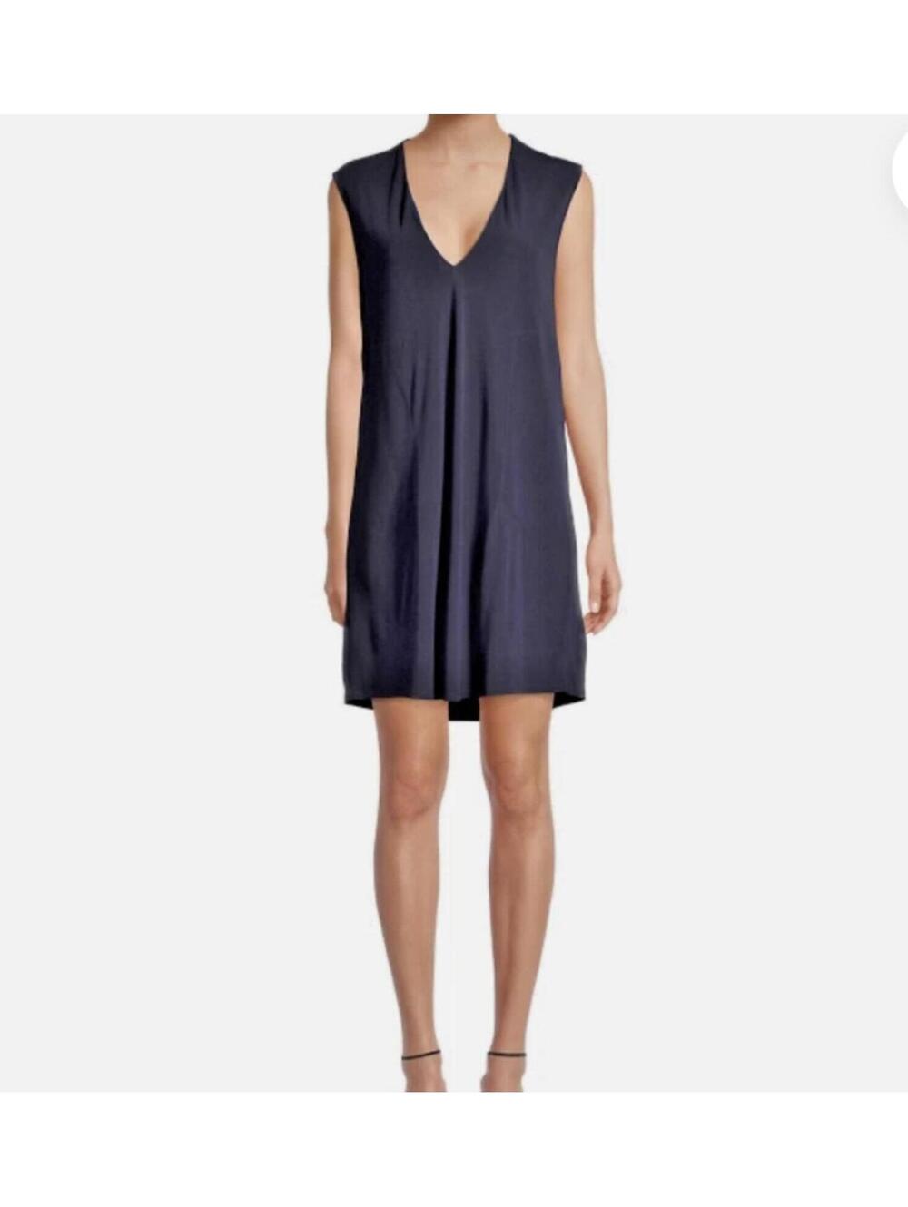 Sleeveless Navy Blue V-Neck Shift Dress
